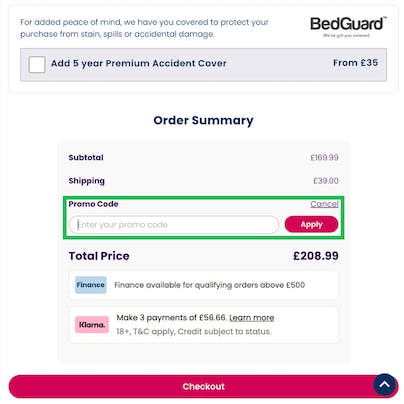 Where to enter your Bensons for Beds Discount Code