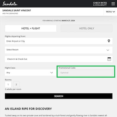 Where to enter your Sandals Discount Code