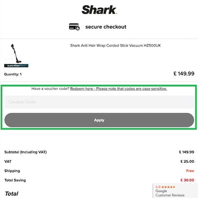 Where to enter your Shark Clean Discount Code