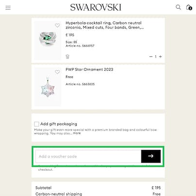 Where to enter your Swarovski Discount Code