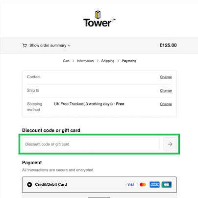 Where to enter your TOWER London Discount Code
